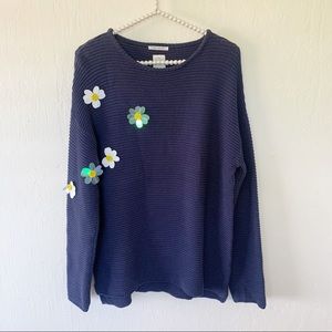 Zara Fancy Collection Beaded Daisy Embellished Knitwear Sweater